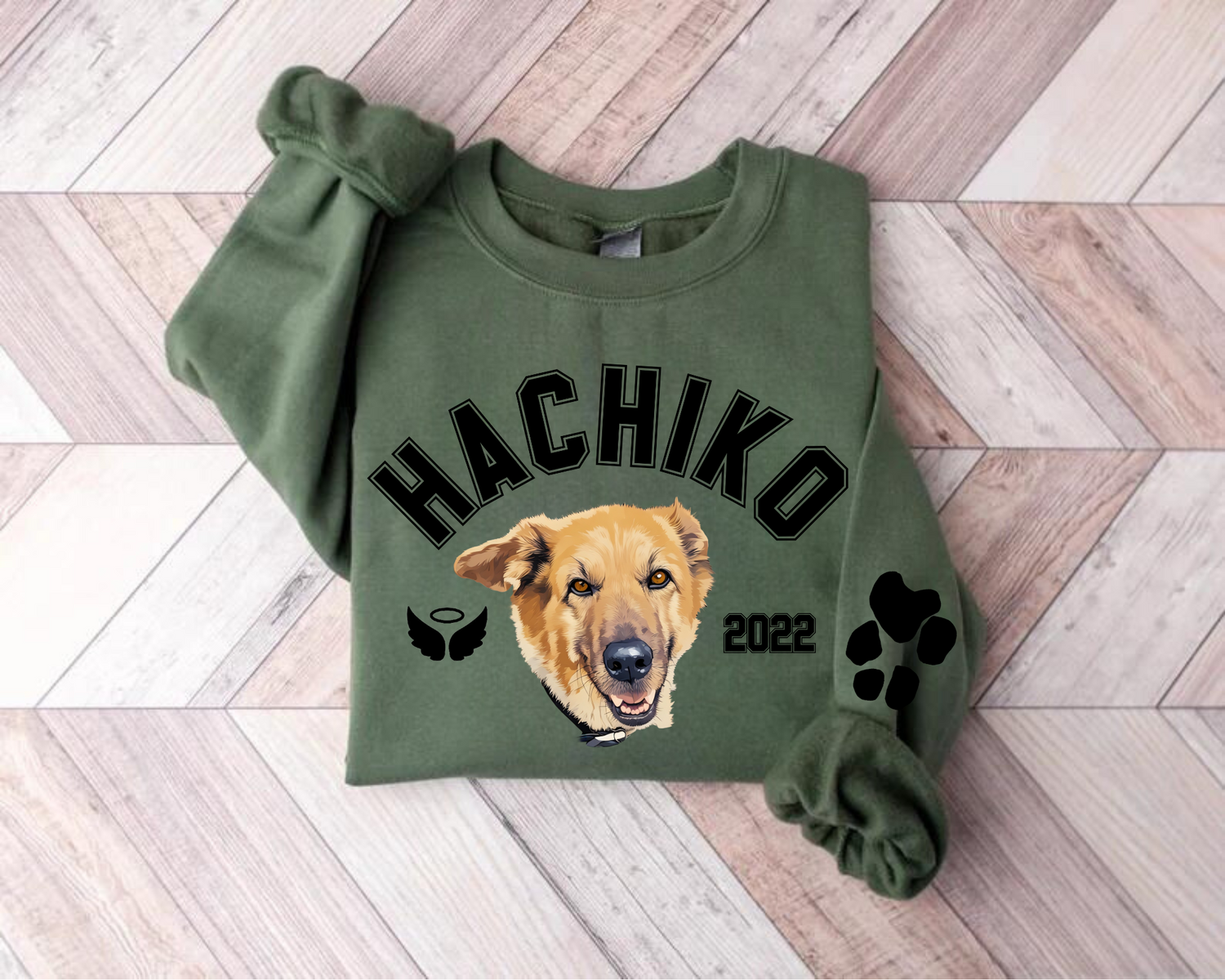 RIP Dog Memorial Sweatshirts with Portrait and paw on sleeve Hippo Boutique