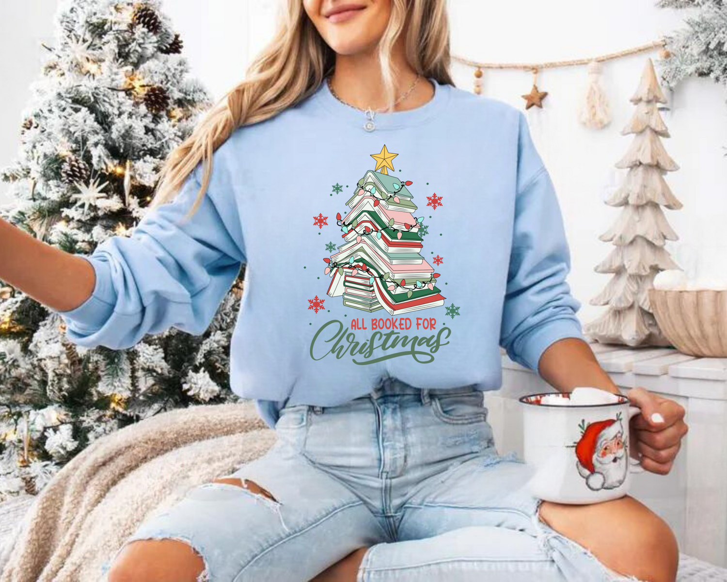 All Booked for Christmas Sweatshirts Hippo Boutique