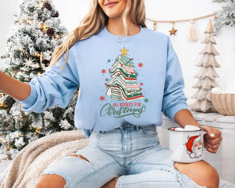 All Booked for Christmas Sweatshirts Hippo Boutique