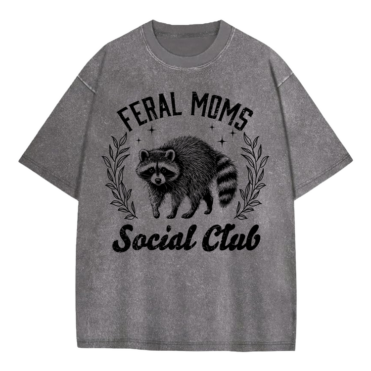 Oversized Acid Washed Raccoon T-Shirt - Feral Mom’s Social Club Hippo Boutique