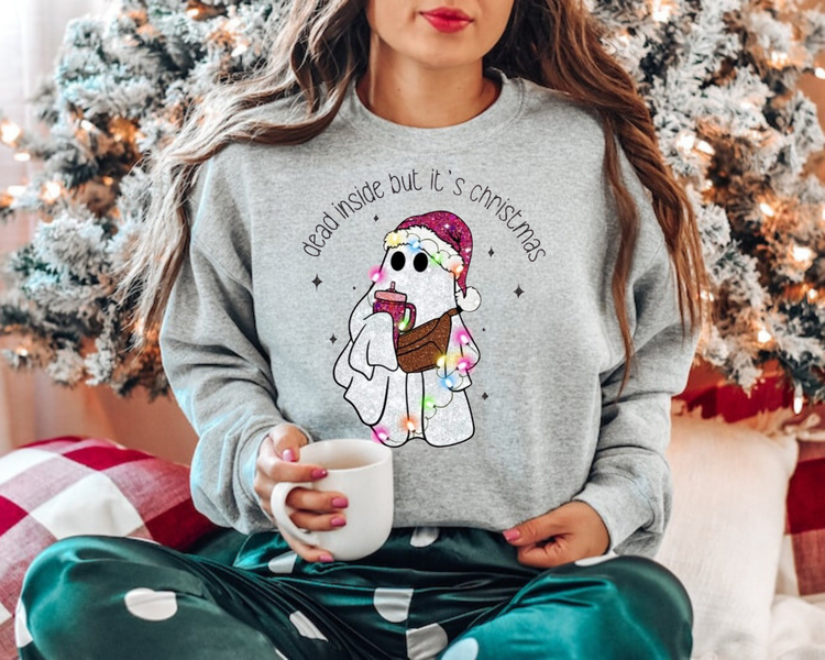 Dead Inside but its christmas crewneck Sweatshirts Hippo Boutique