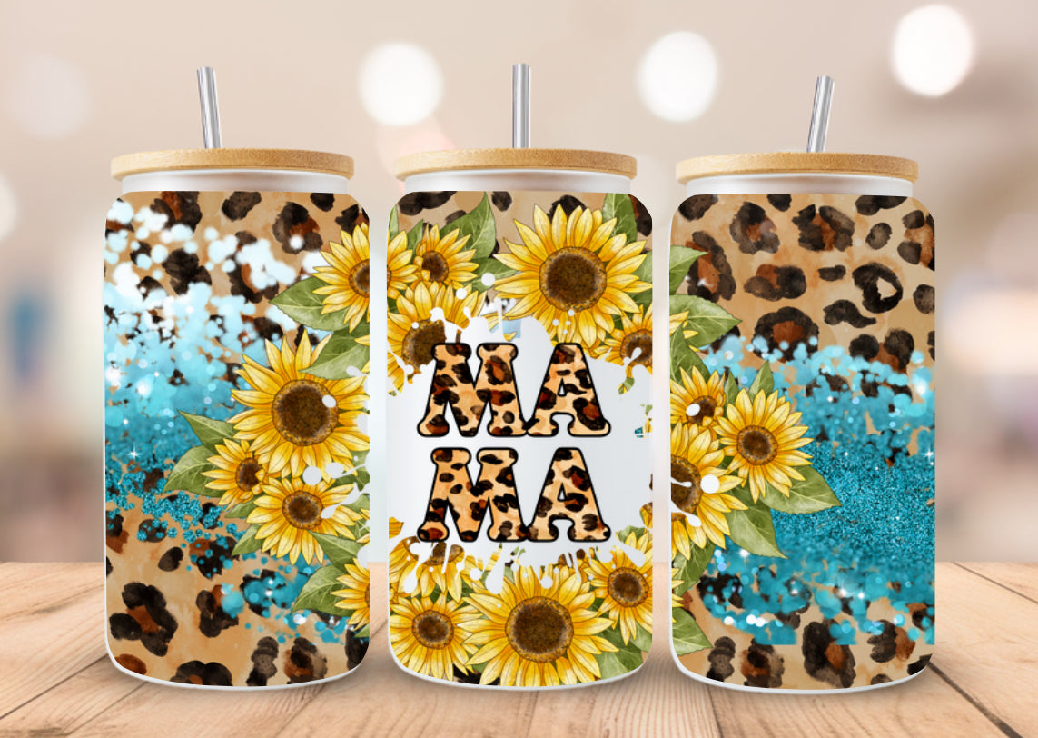 Mama Leopard Sunflower Libbey Glass Hippo Boutique