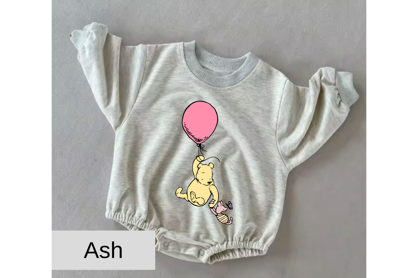 Pink Balloon Pooh baby Oversized Sweatshirt Romper Hippo Boutique