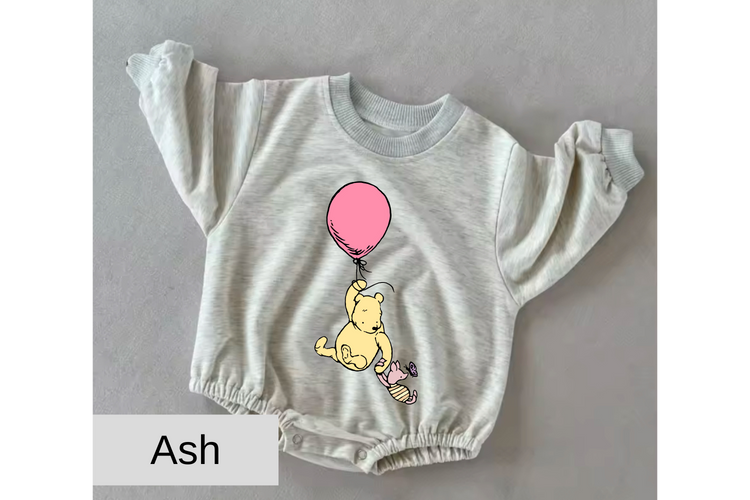 Pink Balloon Pooh baby Oversized Sweatshirt Romper Hippo Boutique
