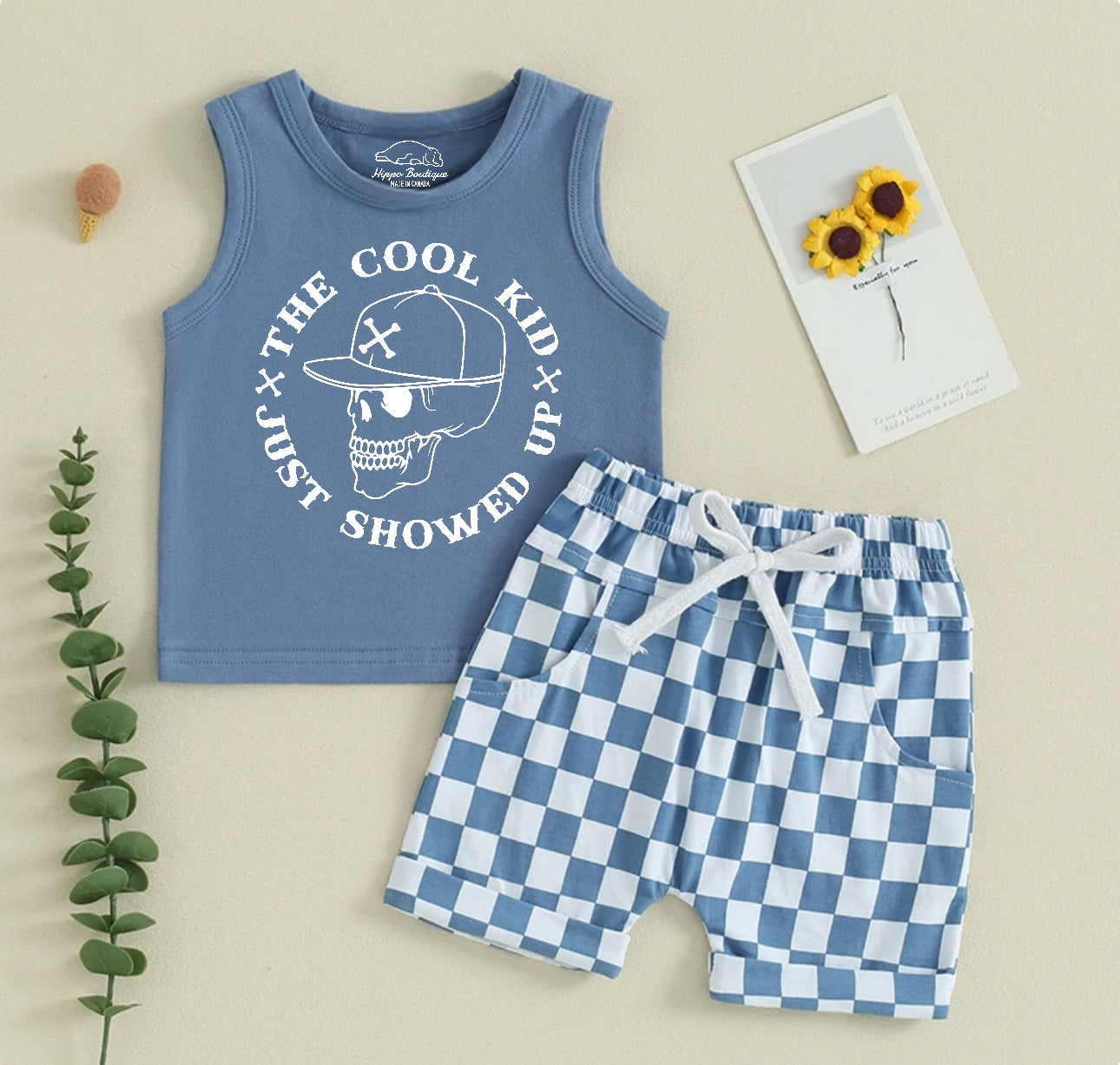Cool Kid Baby & toddler outfit tank & checkered shorts Hippo Boutique