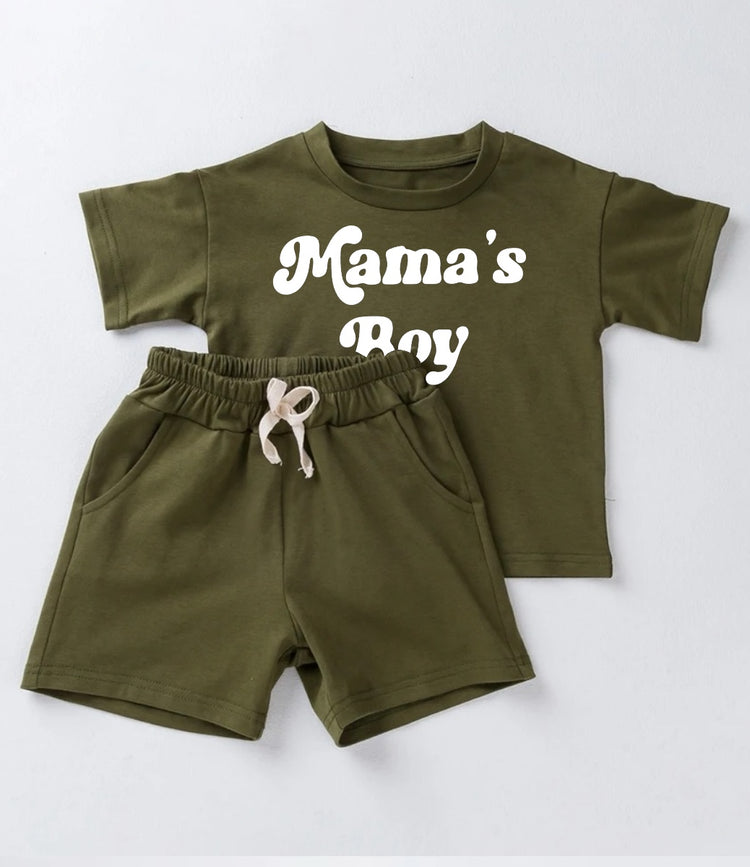 Mama’s Boy Baby Boy T-Shirt & Shorts outfit Hippo Boutique