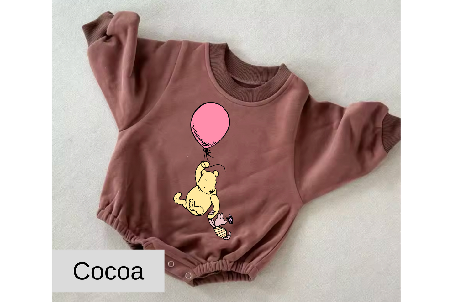 Pink Balloon Pooh baby Oversized Sweatshirt Romper Hippo Boutique