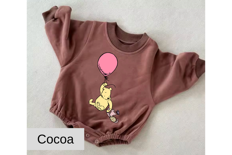 Pink Balloon Pooh baby Oversized Sweatshirt Romper Hippo Boutique