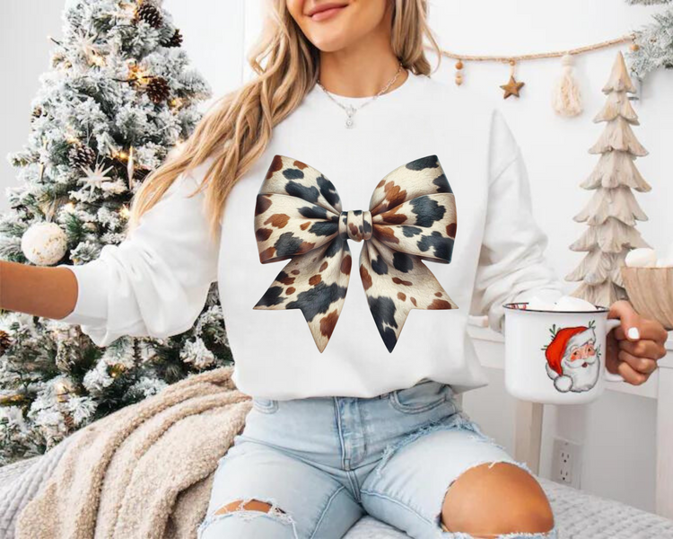 Cow Bow Christmas Sweatshirts Hippo Boutique