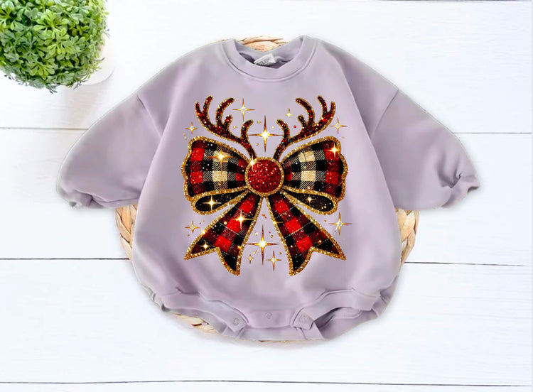 Sparkly Bow Christmas baby Oversized Sweatshirt Romper Hippo Boutique