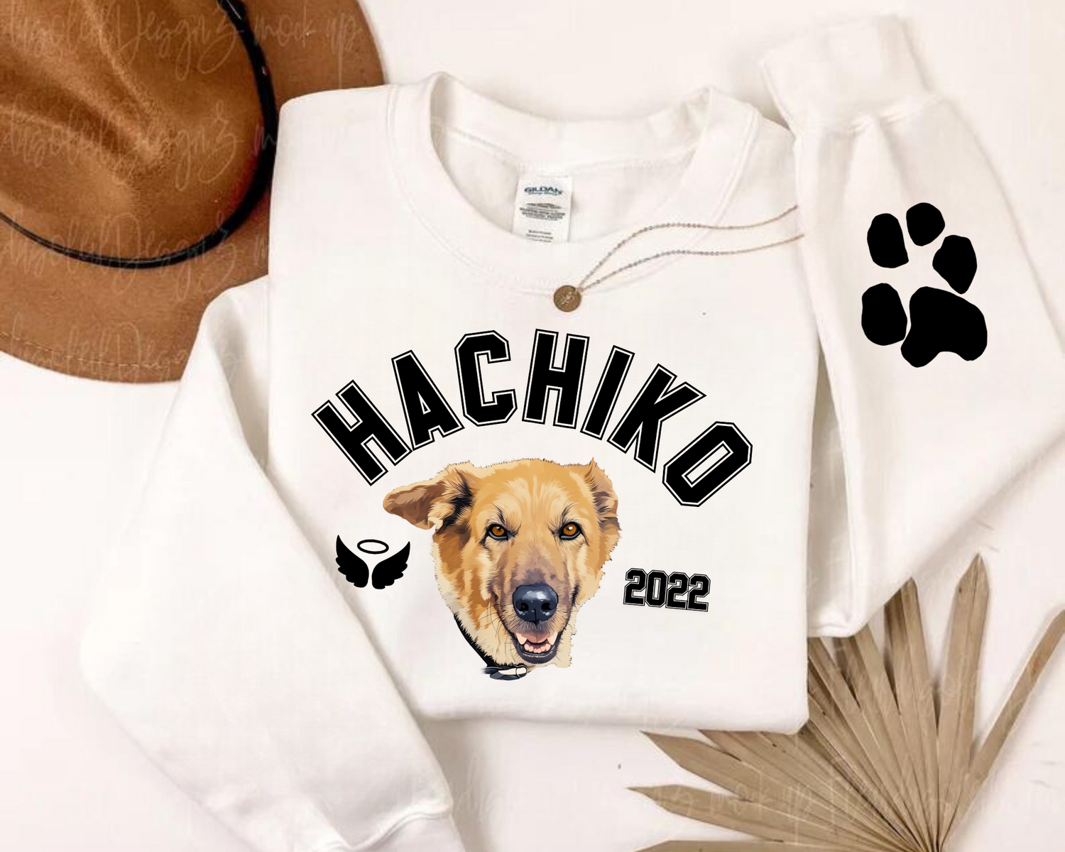 RIP Dog Memorial Sweatshirts with Portrait and paw on sleeve Hippo Boutique