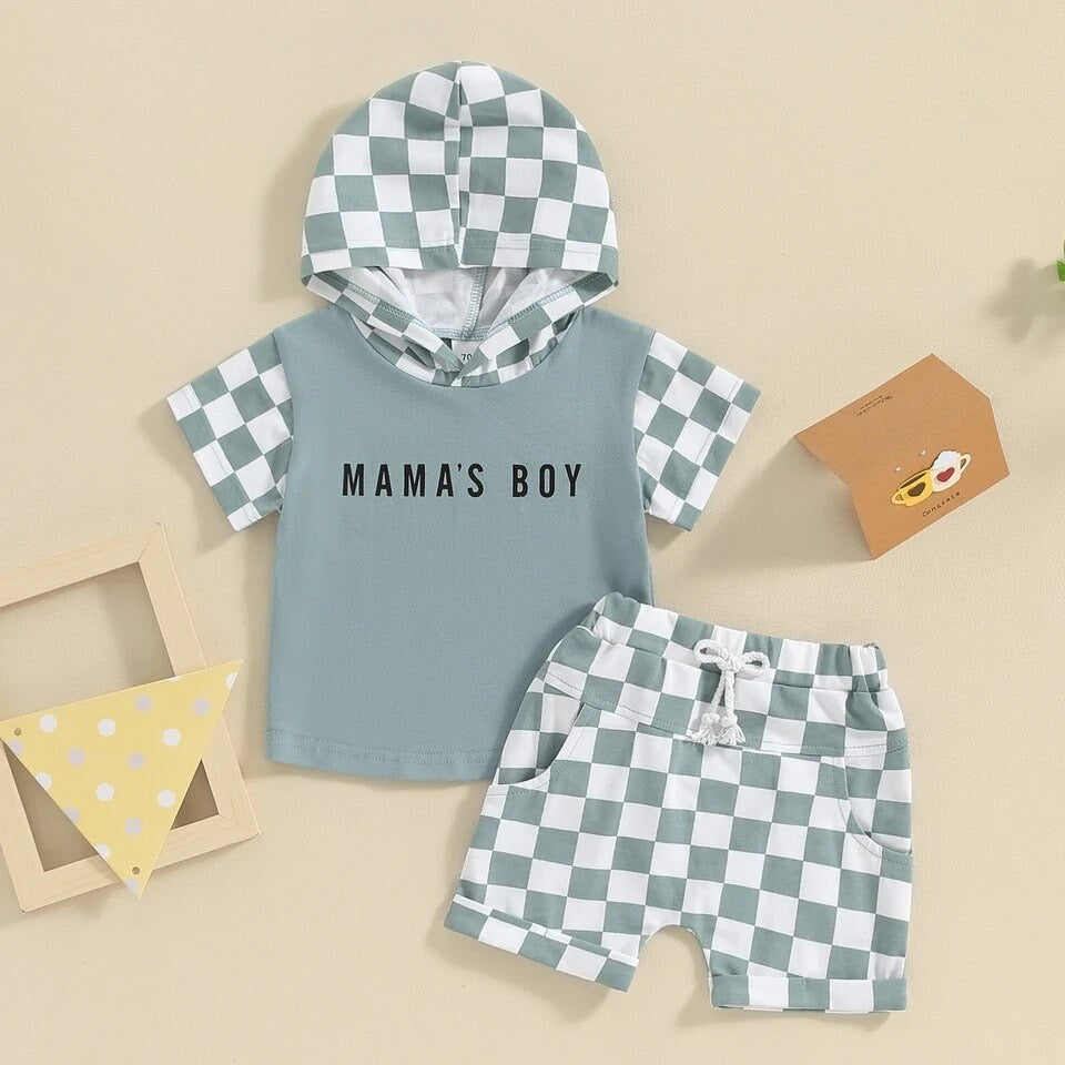 Checkered Baby Hood T-Shirt & Shorts outfit Hippo Boutique