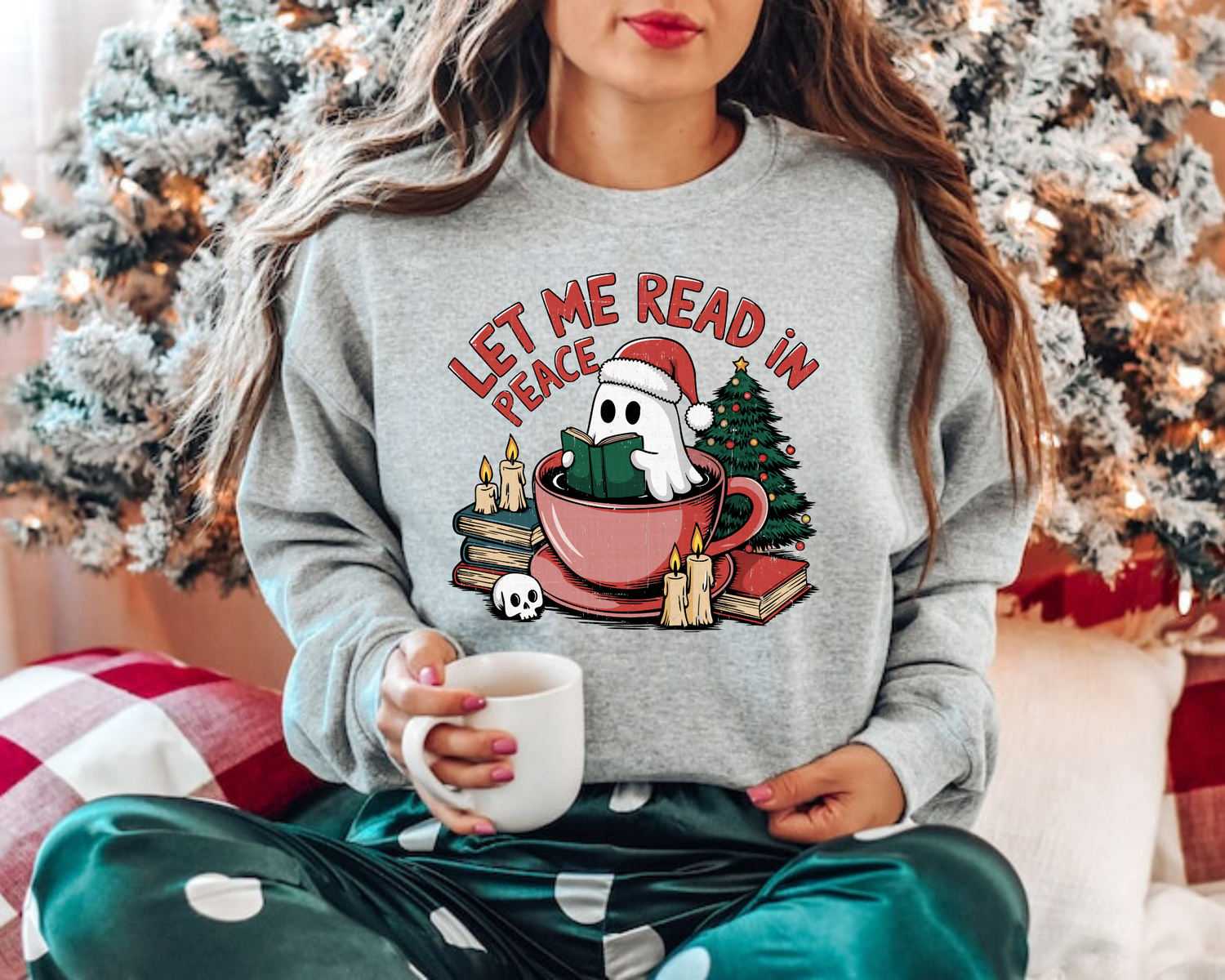 Let me read in peace Ghost Christmas Sweatshirts Hippo Boutique