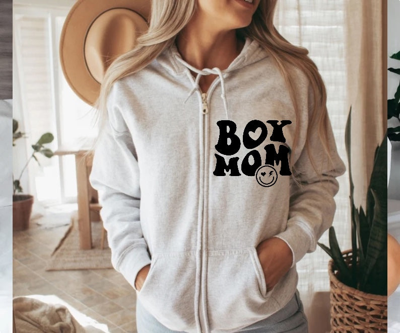 Boy Mom Zip Up Hoodie Hippo Boutique