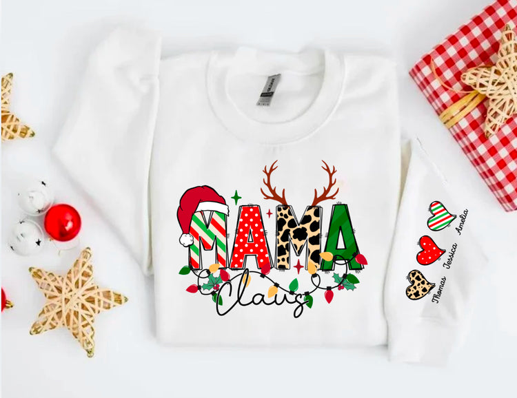 Custom Christmas Mama Sweatshirt with children’s name on sleeve Hippo Boutique
