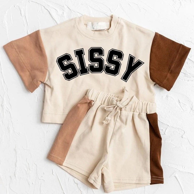 Sissy Baby and Kids cotton color block t-shirt & shorts outfit Hippo Boutique