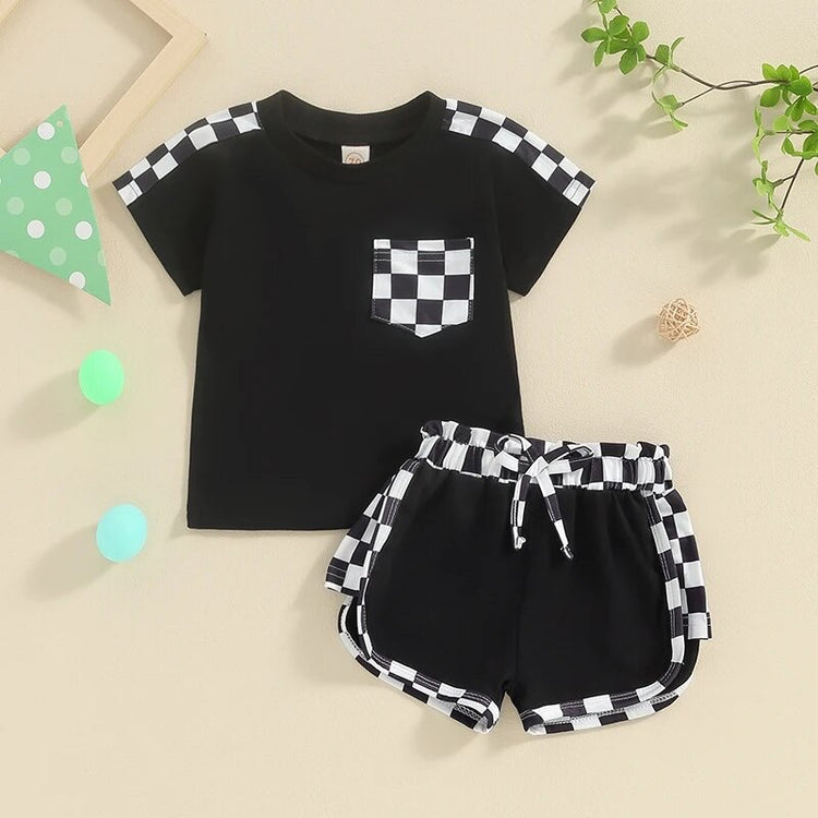 Checkered Baby T-Shirt & Shorts outfit Hippo Boutique