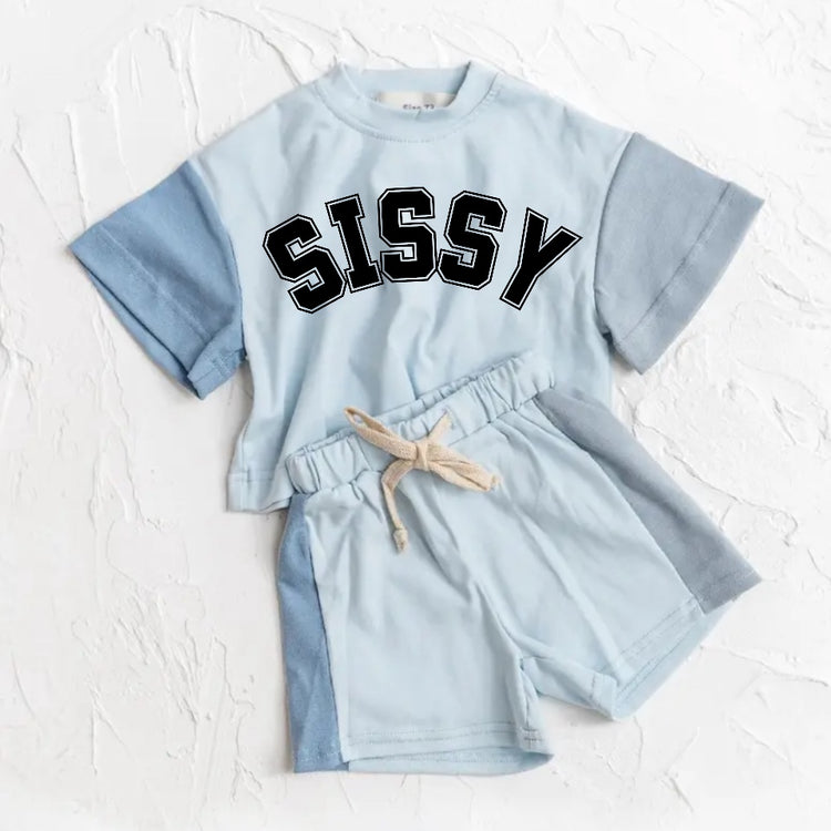 Sissy Baby and Kids cotton color block t-shirt & shorts outfit Hippo Boutique
