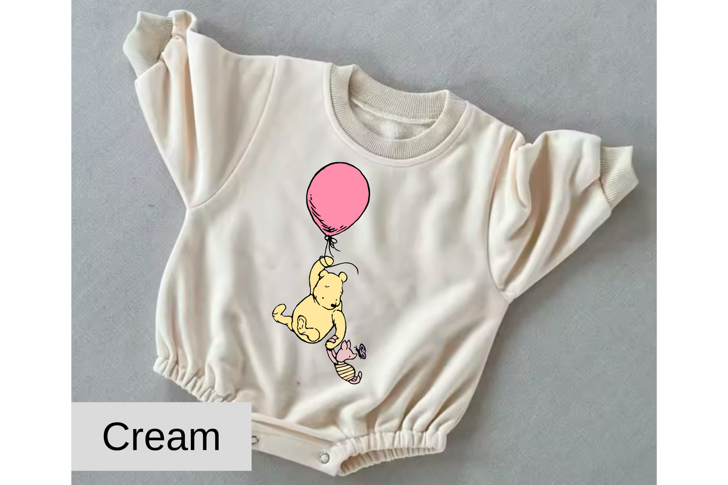 Pink Balloon Pooh baby Oversized Sweatshirt Romper Hippo Boutique