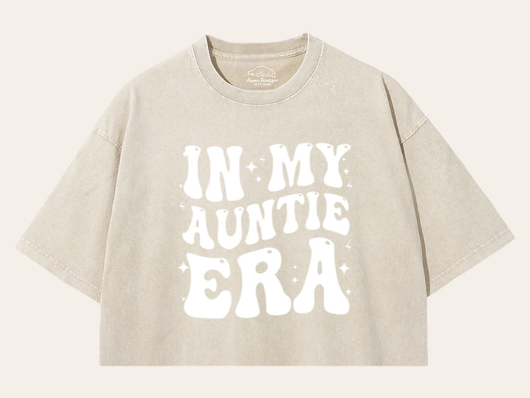 In My Auntie Era Stone Washed 100% Cotton Oversized Cropped T-Shirts Hippo Boutique