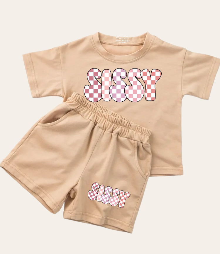 Checkered Sissy Baby Girl T-Shirt & Shorts outfit Hippo Boutique