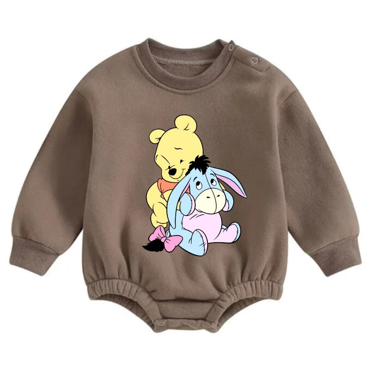 Soft warm fleece Baby pooh Oversized Sweatshirt Romper Hippo Boutique
