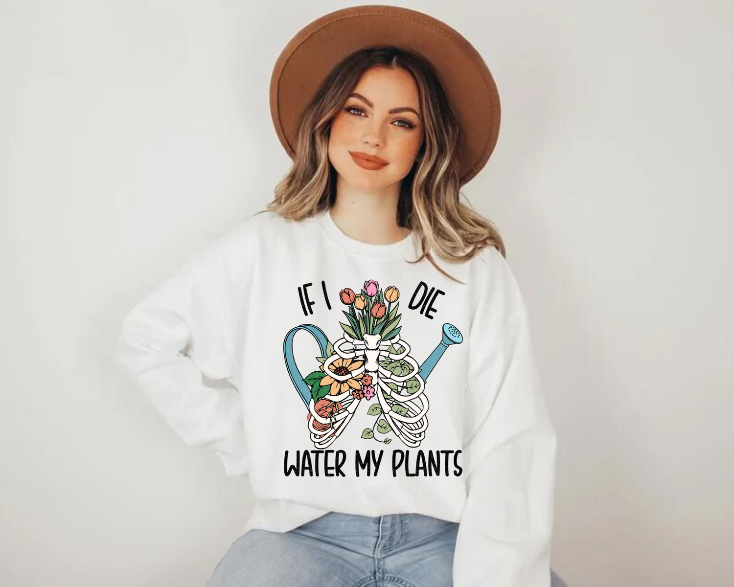 Women’s Crewneck Sweatshirts - If I Die Water My Plants Hippo Boutique