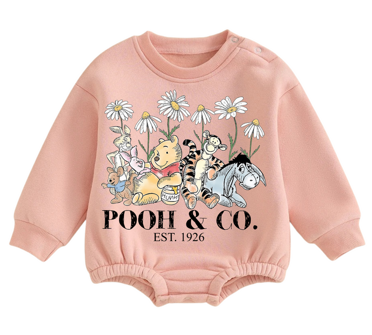 Soft warm fleece Baby pooh Oversized Sweatshirt Romper Hippo Boutique