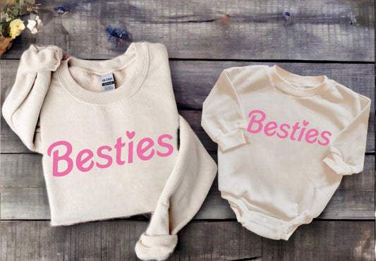 Besties matching Baby Sweatshirt Romper bodysuit & Crewneck Hippo Boutique