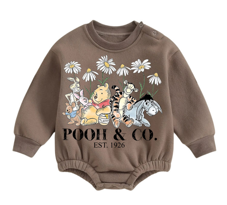Soft warm fleece Baby pooh Oversized Sweatshirt Romper Hippo Boutique