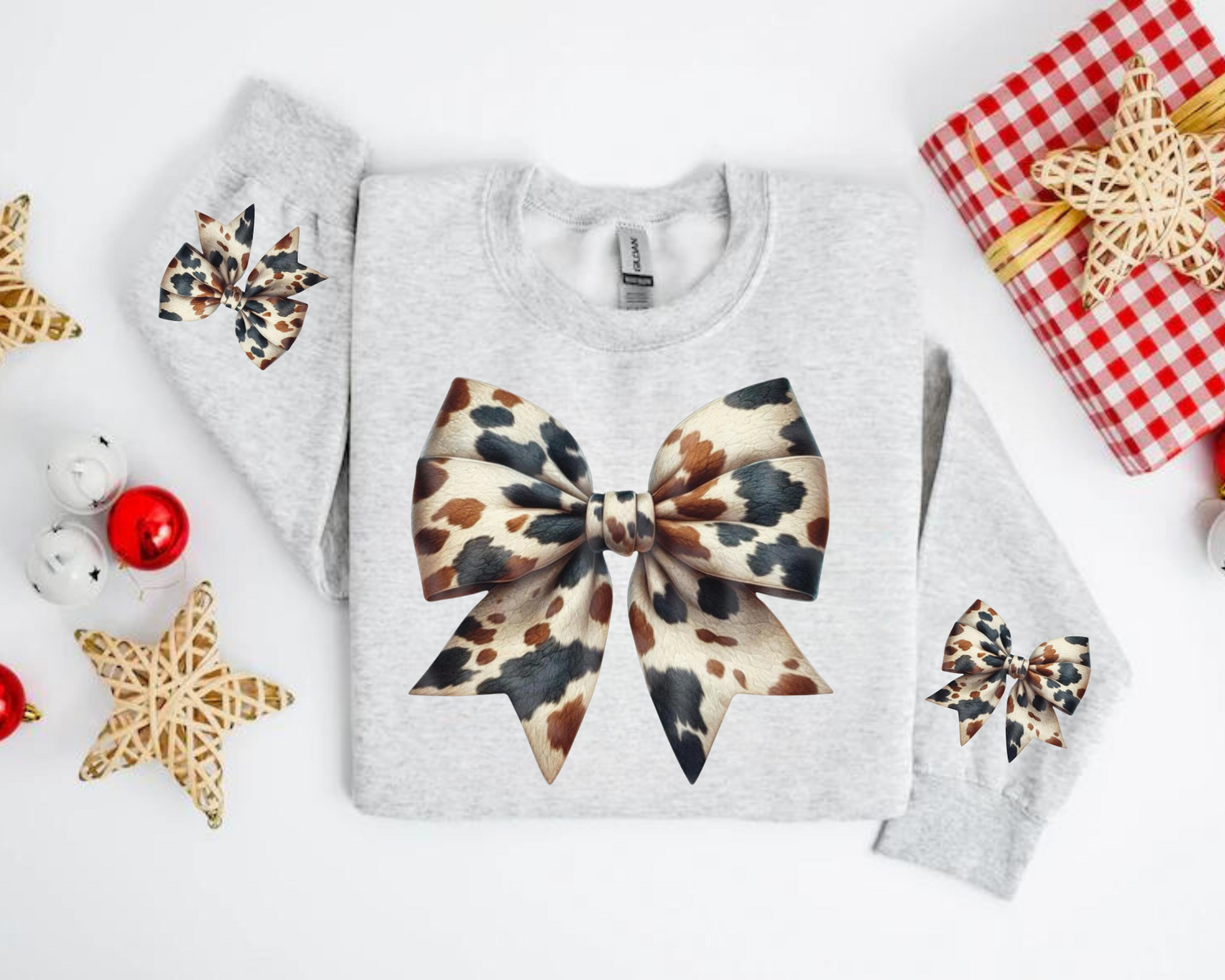 Cow Bow Christmas Sweatshirts Hippo Boutique