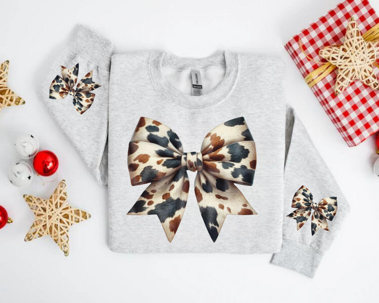 Cow Bow Christmas Sweatshirts Hippo Boutique