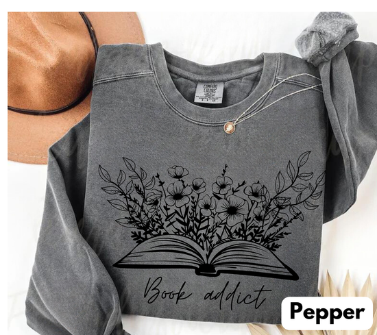 Book Addict Open floral Book Sweatshirts Hippo Boutique