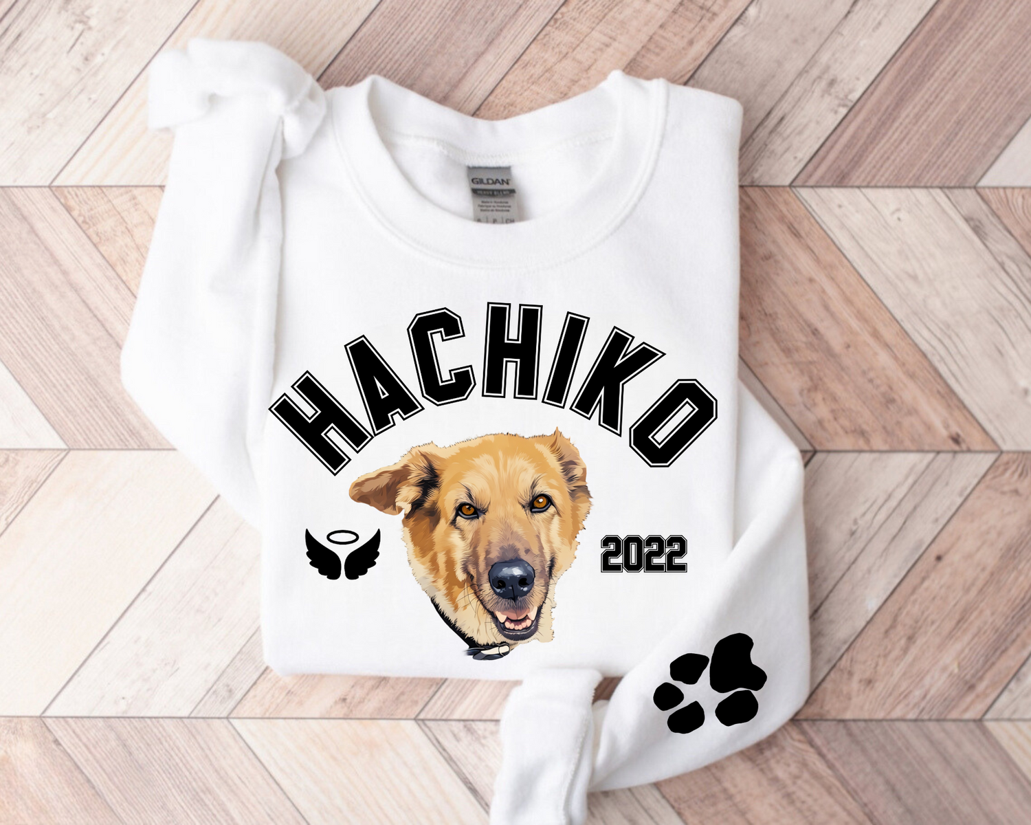 RIP Dog Memorial Sweatshirts with Portrait and paw on sleeve Hippo Boutique