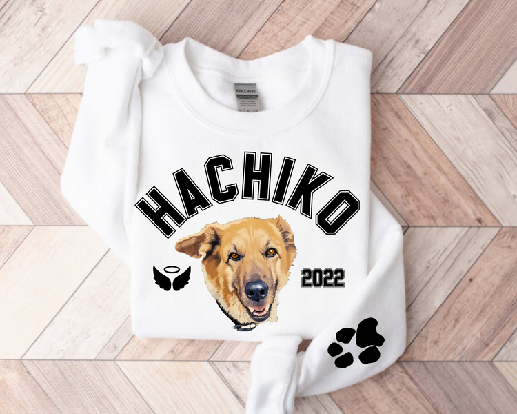 RIP Dog Memorial Sweatshirts with Portrait and paw on sleeve Hippo Boutique