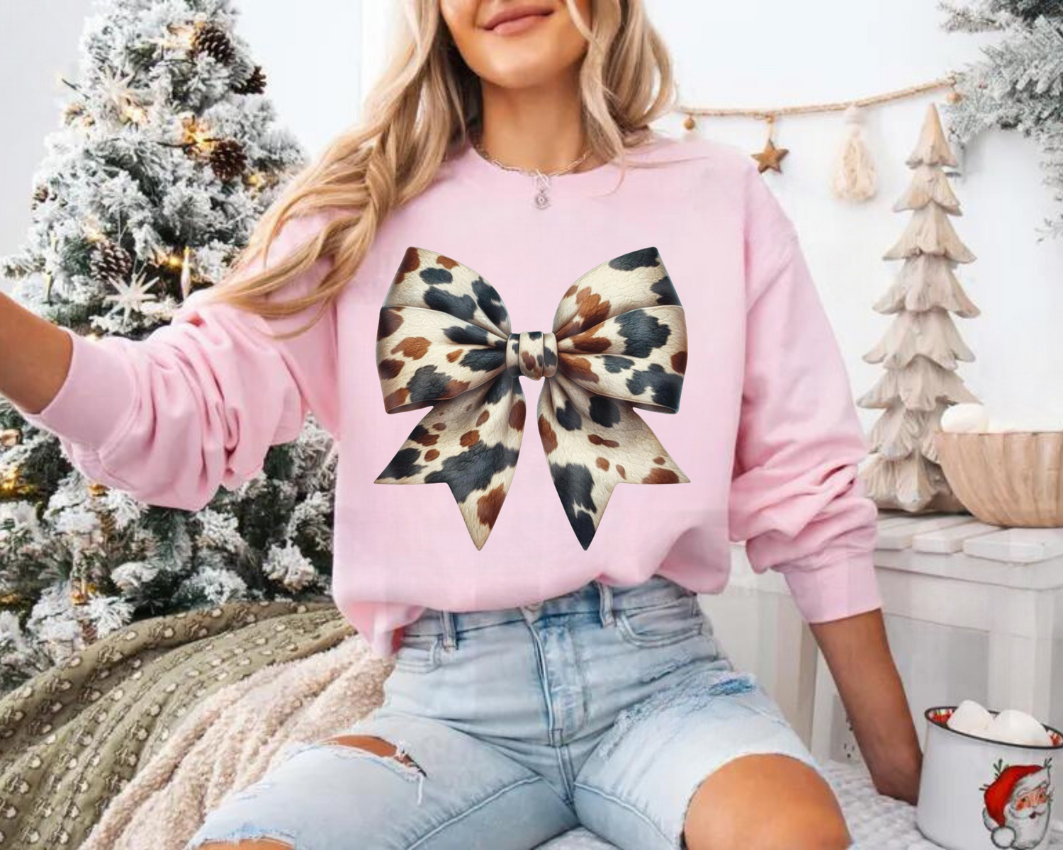 Cow Bow Christmas Sweatshirts Hippo Boutique