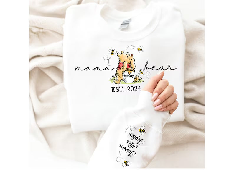 Custom Mama Bear Sweatshirt with children’s name on sleeve Hippo Boutique