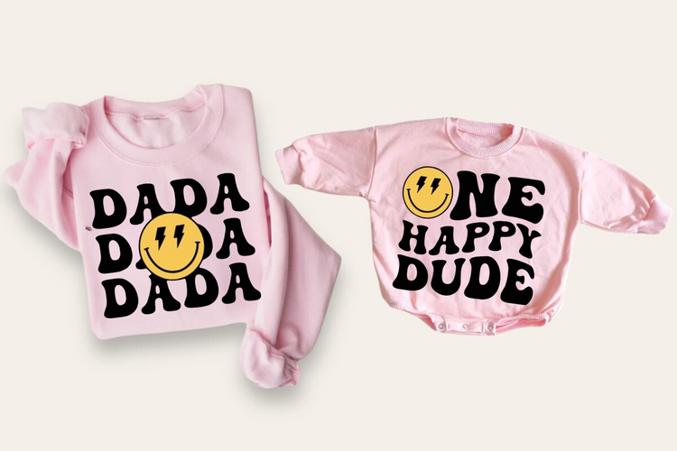 Smile Dad & Mini matching Baby Sweatshirt Romper bodysuit & Crewneck Hippo Boutique