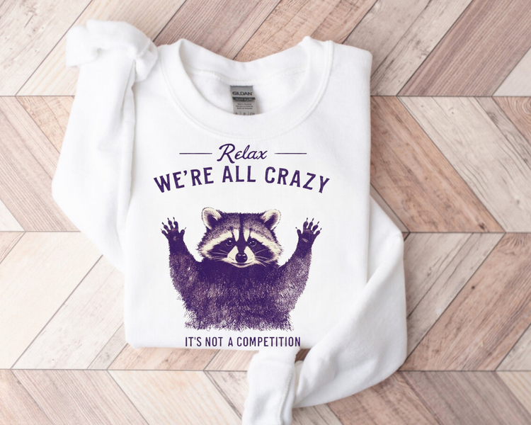 Women’s Crewneck Sweatshirts - Relax Crazy Raccoon Hippo Boutique