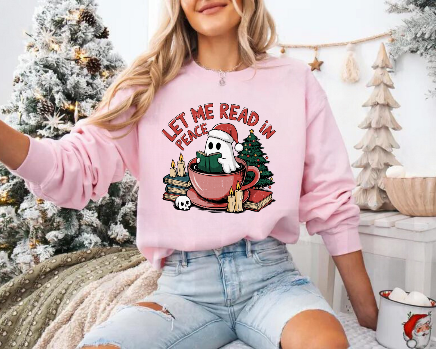 Let me read in peace Ghost Christmas Sweatshirts Hippo Boutique