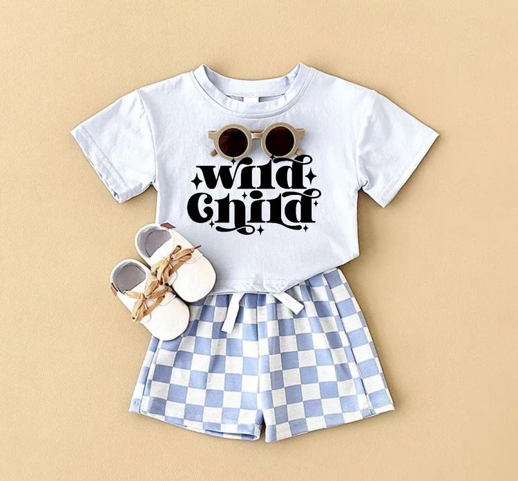 Wild Child T-Shirt & Checkered Shorts Set Hippo Boutique