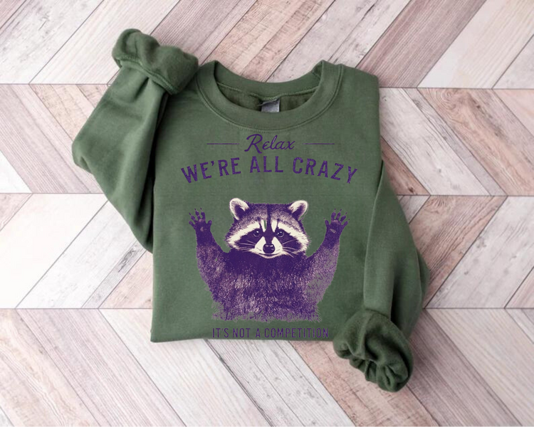 Women’s Crewneck Sweatshirts - Relax Crazy Raccoon Hippo Boutique