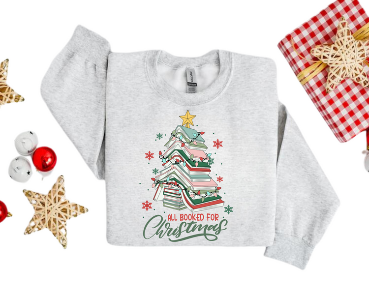 All Booked for Christmas Sweatshirts Hippo Boutique