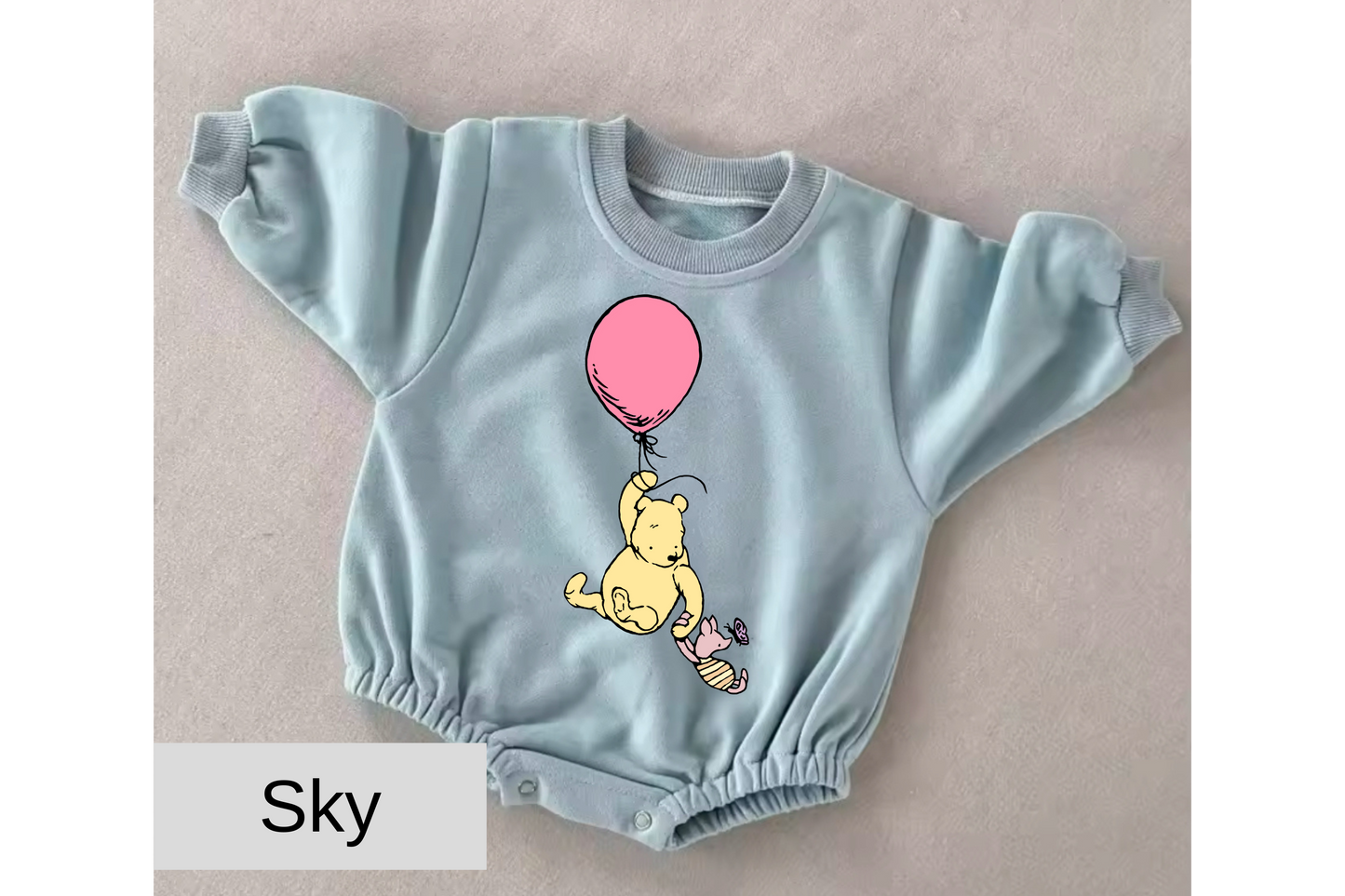 Pink Balloon Pooh baby Oversized Sweatshirt Romper Hippo Boutique