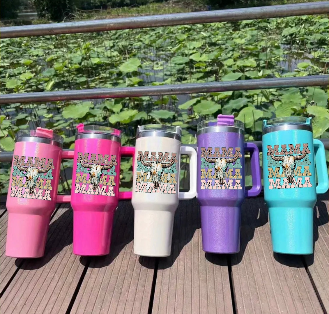 Western Mama 40oz Insulated Tumbler with Handle and straw Hippo boutique