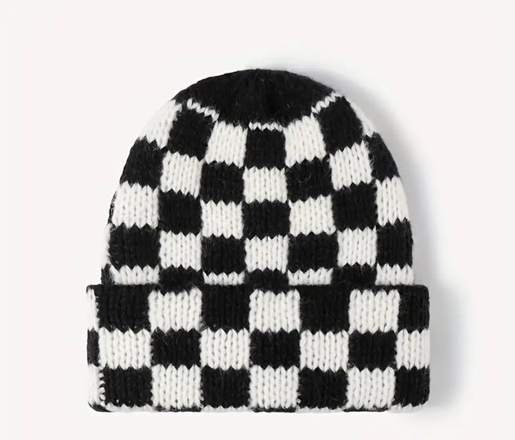 Checkered Print Knit Beanies Hippo Boutique