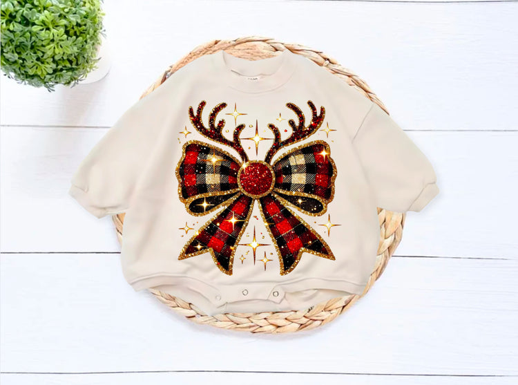 Sparkly Bow Christmas baby Oversized Sweatshirt Romper Hippo Boutique