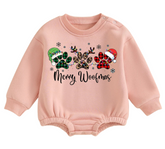 Merry Woofmas fleece Baby Oversized christmas Sweatshirt Romper Hippo Boutique