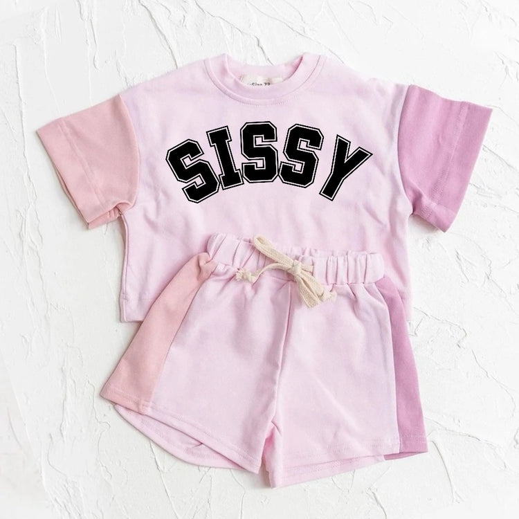 Sissy Baby and Kids cotton color block t-shirt & shorts outfit Hippo Boutique