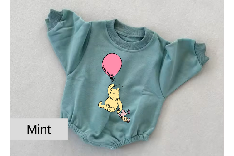 Pink Balloon Pooh baby Oversized Sweatshirt Romper Hippo Boutique